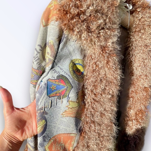 Y2K Penny Lane Mini Jacket Newspaper Suede Mongolian Fur Afghan Coat - Picture 5 of 6